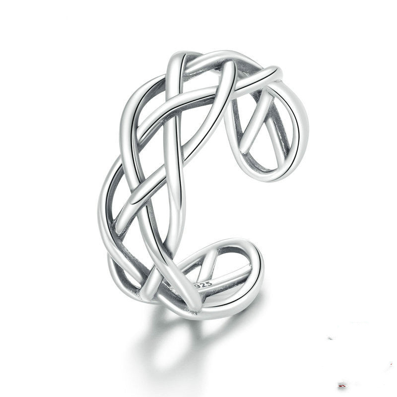 Bamoer Echter Ring aus 925er Sterlingsilber mit geflochtener Textur