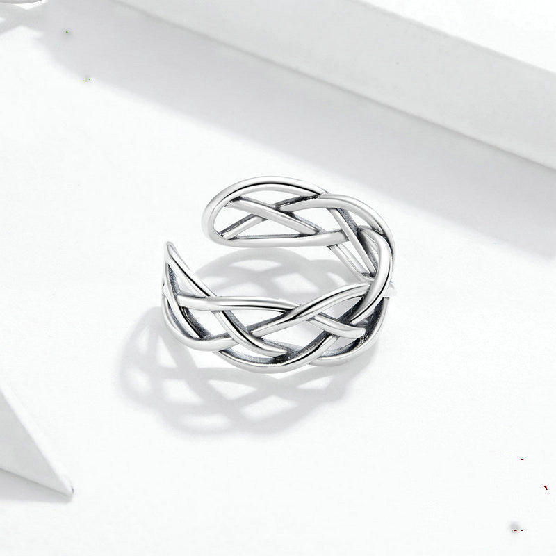 Bamoer Echter Ring aus 925er Sterlingsilber mit geflochtener Textur