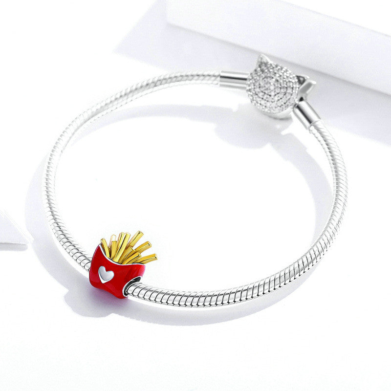 Bamoer 925 Sterling Silber Pommes Frites Emaille Charm