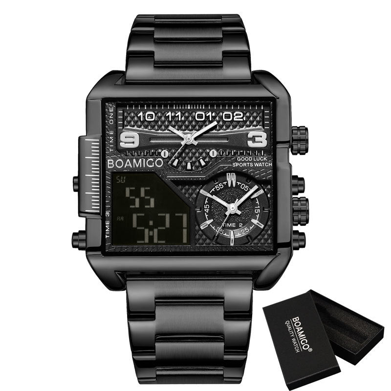 BOAMIGO Neue Top-Marke Luxus Mode Herrenuhren Gold Edelstahl Sport Quadratisch Digital Analog Große Quarzuhr für Herren
