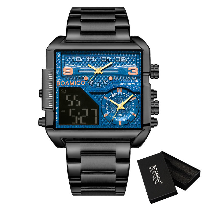 BOAMIGO Neue Top-Marke Luxus Mode Herrenuhren Gold Edelstahl Sport Quadratisch Digital Analog Große Quarzuhr für Herren