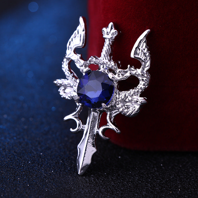 Broche de espada de doble dragón retro europeo y americano