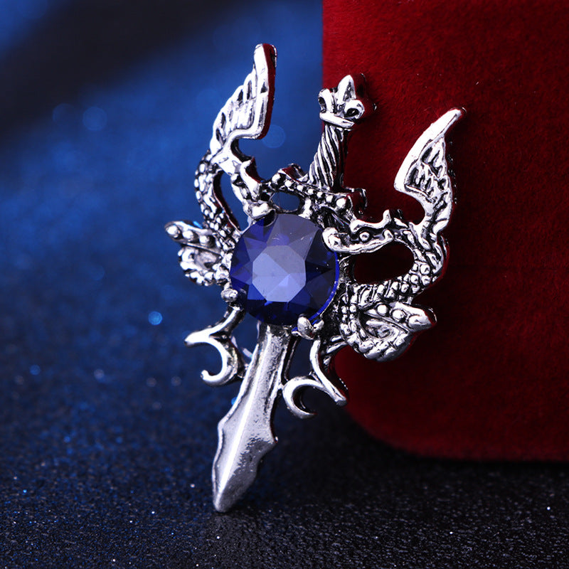 Broche de espada de doble dragón retro europeo y americano