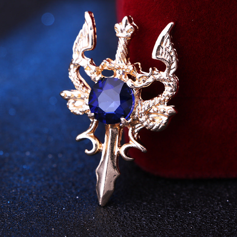 Broche de espada de doble dragón retro europeo y americano
