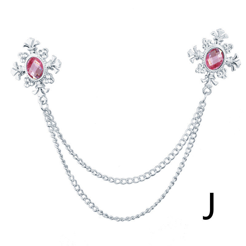 Accesorios de cadena para cuello con flecos y diamantes de imitación, broche de solapa personalizado