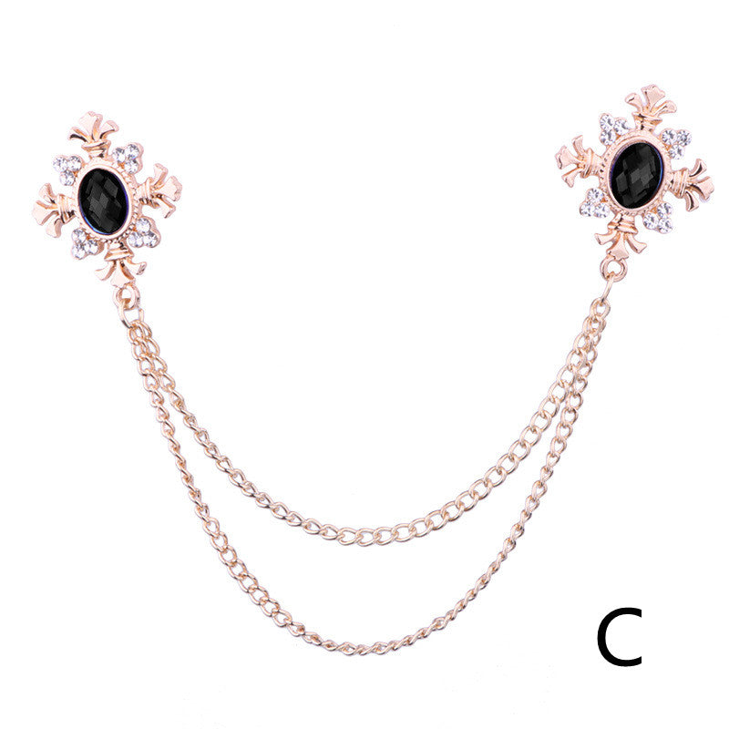 Accesorios de cadena para cuello con flecos y diamantes de imitación, broche de solapa personalizado