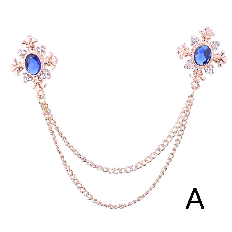 Accesorios de cadena para cuello con flecos y diamantes de imitación, broche de solapa personalizado