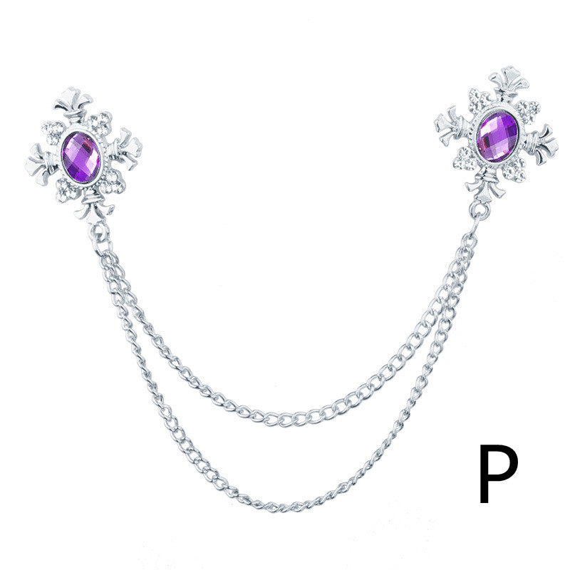 Accesorios de cadena para cuello con flecos y diamantes de imitación, broche de solapa personalizado
