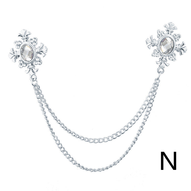 Accesorios de cadena para cuello con flecos y diamantes de imitación, broche de solapa personalizado