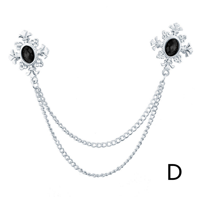 Accesorios de cadena para cuello con flecos y diamantes de imitación, broche de solapa personalizado