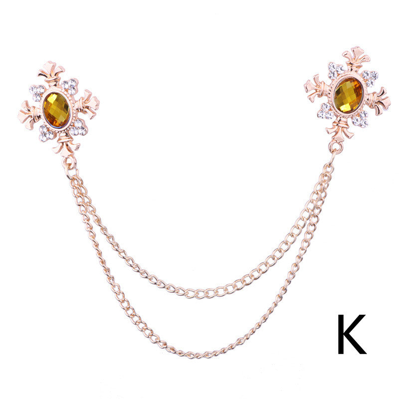 Accesorios de cadena para cuello con flecos y diamantes de imitación, broche de solapa personalizado