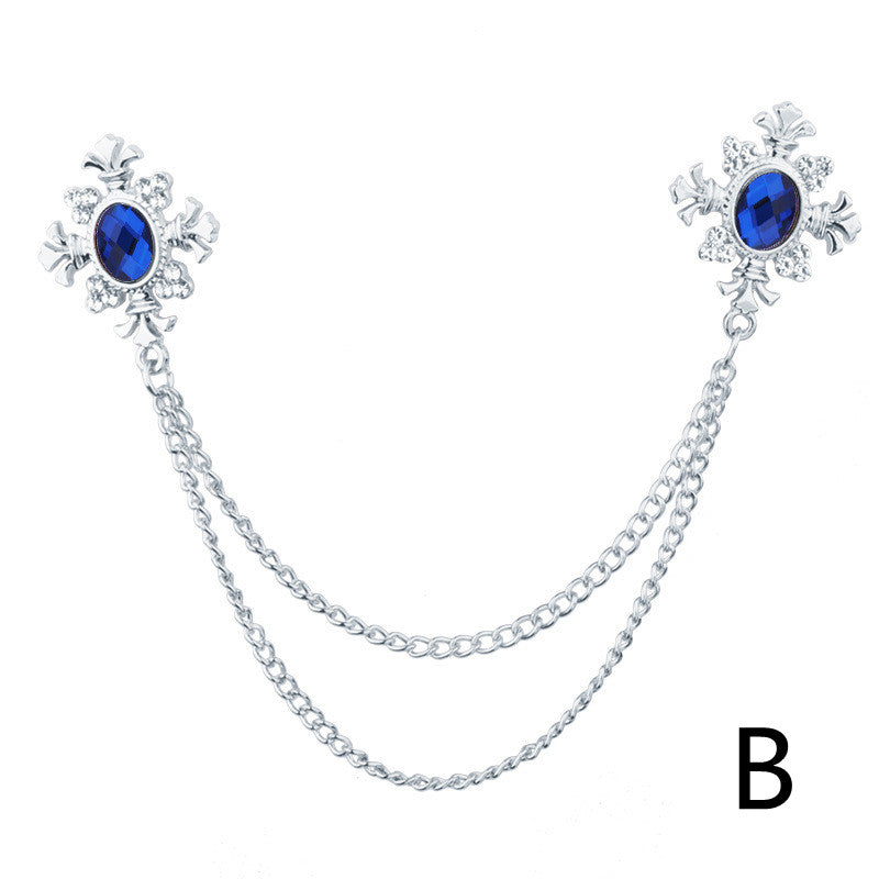 Accesorios de cadena para cuello con flecos y diamantes de imitación, broche de solapa personalizado