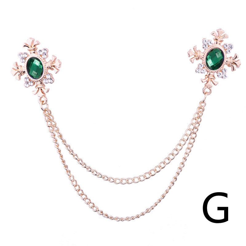 Accesorios de cadena para cuello con flecos y diamantes de imitación, broche de solapa personalizado