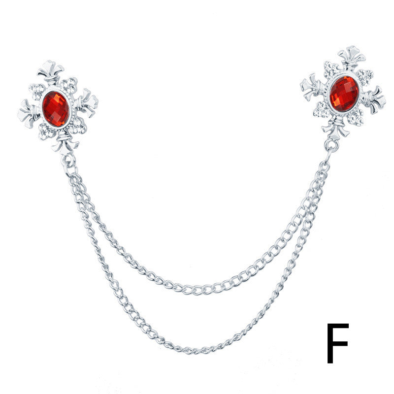 Accesorios de cadena para cuello con flecos y diamantes de imitación, broche de solapa personalizado