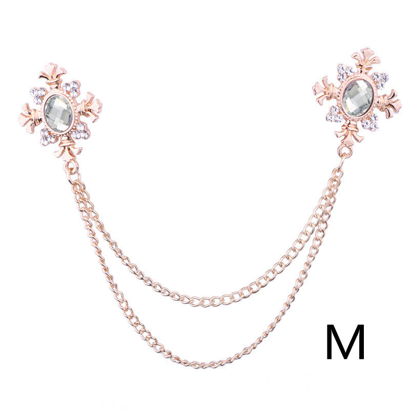 Accesorios de cadena para cuello con flecos y diamantes de imitación, broche de solapa personalizado