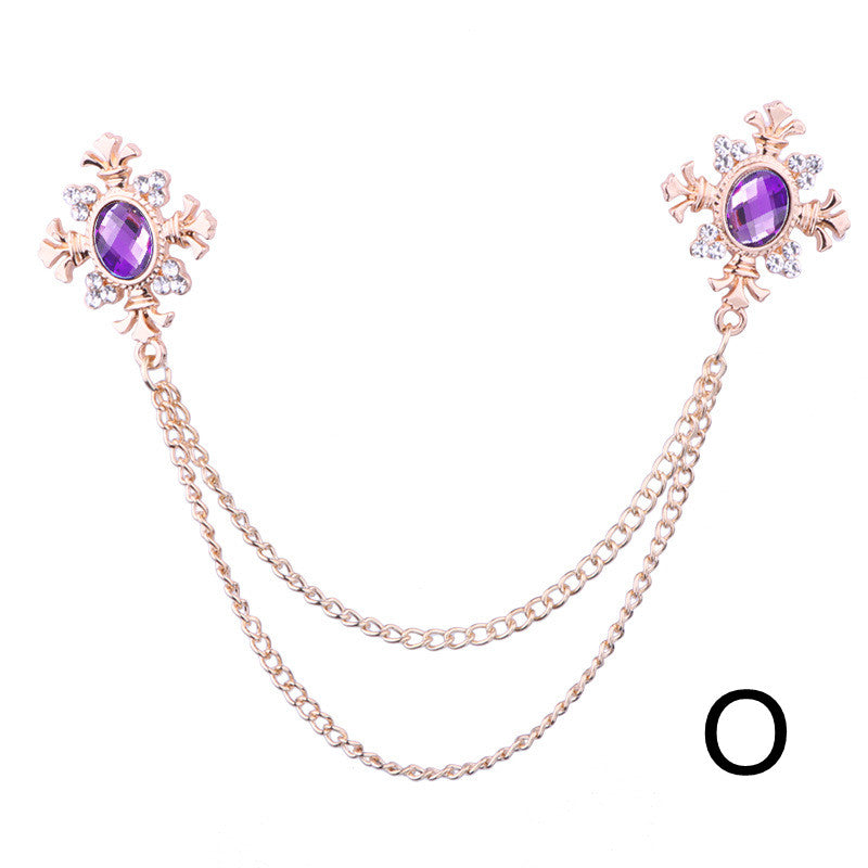 Accesorios de cadena para cuello con flecos y diamantes de imitación, broche de solapa personalizado