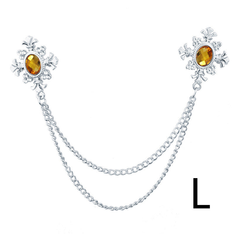 Accesorios de cadena para cuello con flecos y diamantes de imitación, broche de solapa personalizado