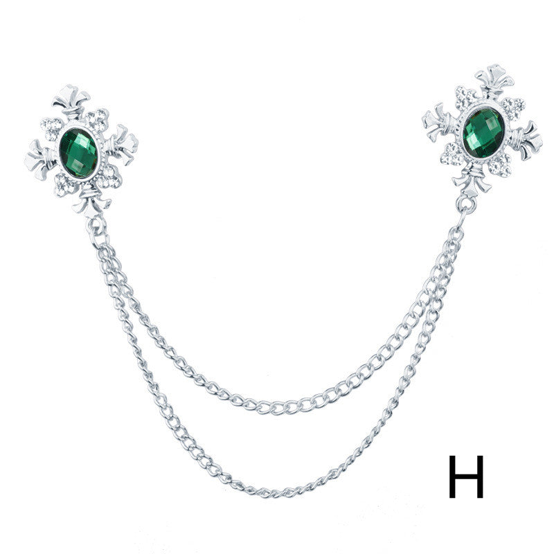 Accesorios de cadena para cuello con flecos y diamantes de imitación, broche de solapa personalizado