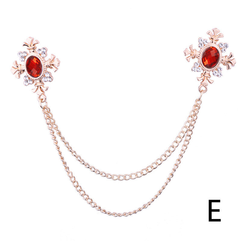 Accesorios de cadena para cuello con flecos y diamantes de imitación, broche de solapa personalizado