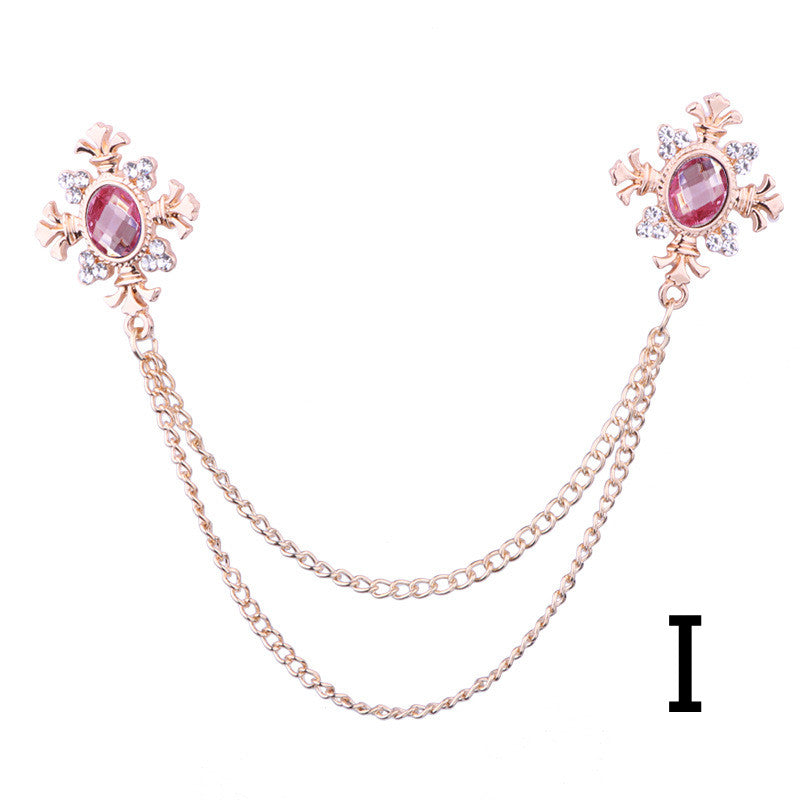 Accesorios de cadena para cuello con flecos y diamantes de imitación, broche de solapa personalizado