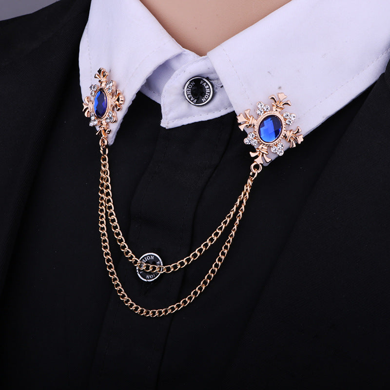 Accesorios de cadena para cuello con flecos y diamantes de imitación, broche de solapa personalizado