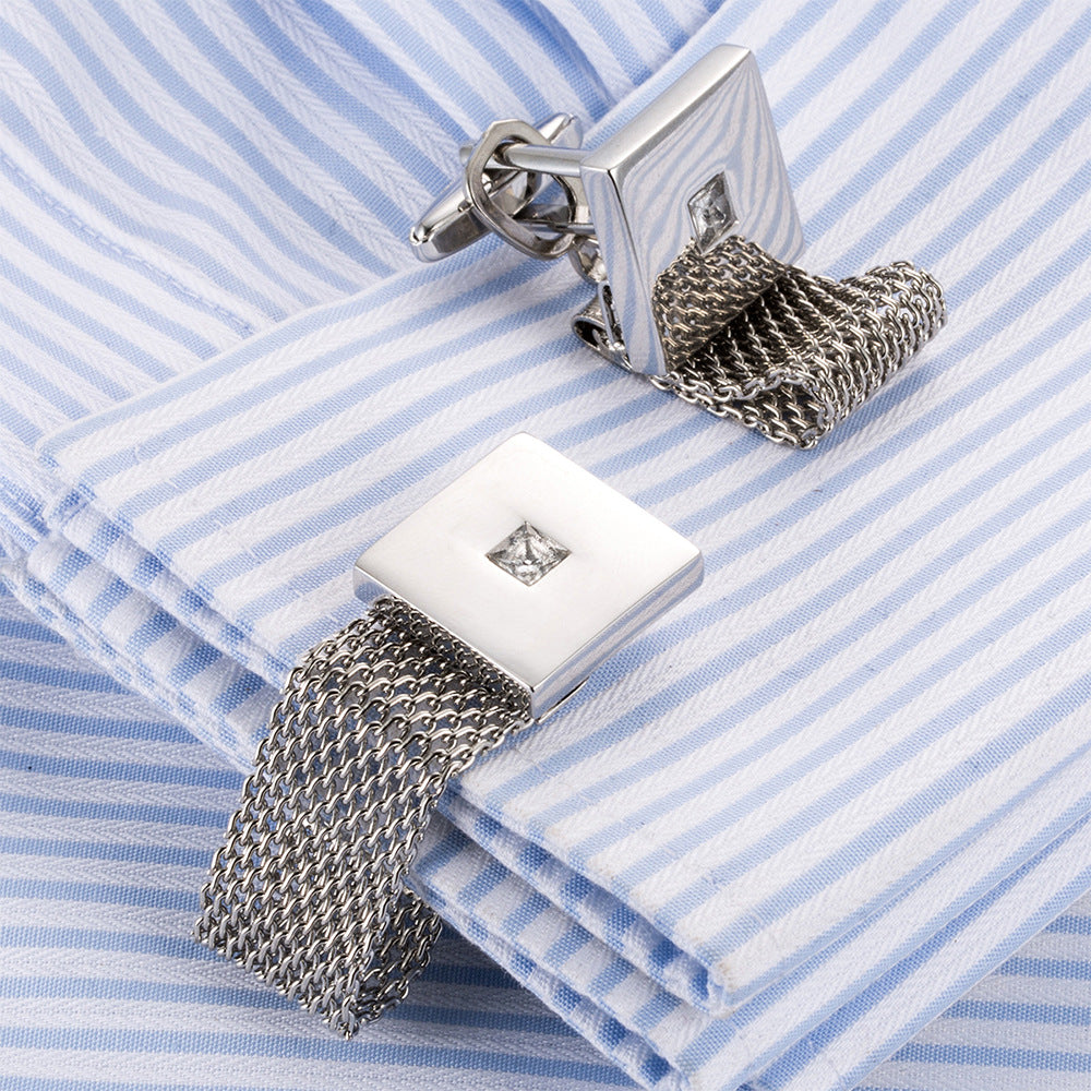 Hemd Manschettenknöpfe Kette Quadrat Weiße Kristall Business Manschettenknöpfe