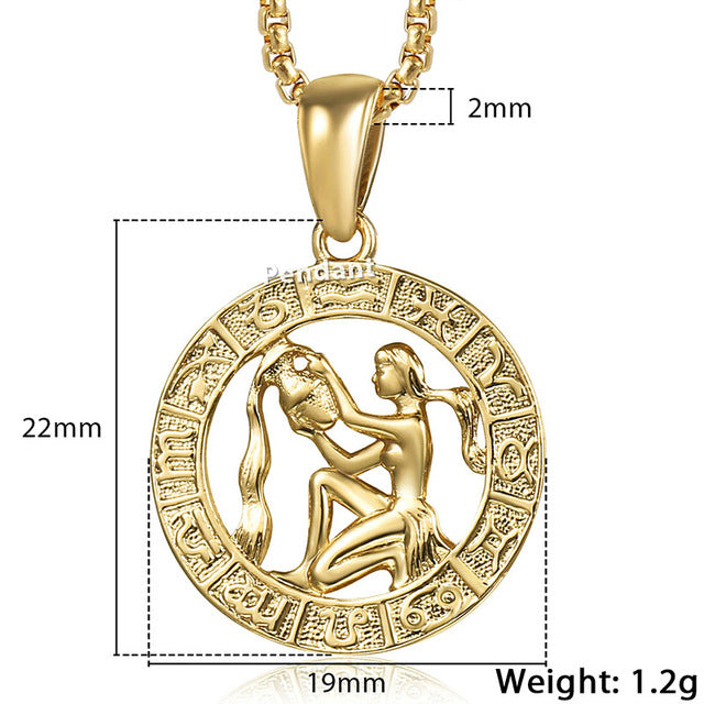 Men's Women's 12 Horoscope Zodiac Sign Gold Pendant Necklace