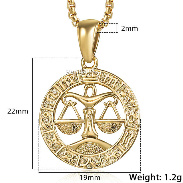 Men's Women's 12 Horoscope Zodiac Sign Gold Pendant Necklace