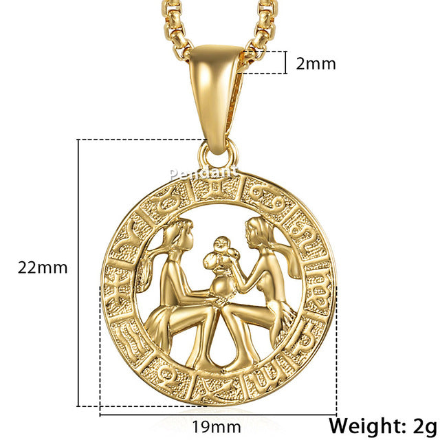 Men's Women's 12 Horoscope Zodiac Sign Gold Pendant Necklace