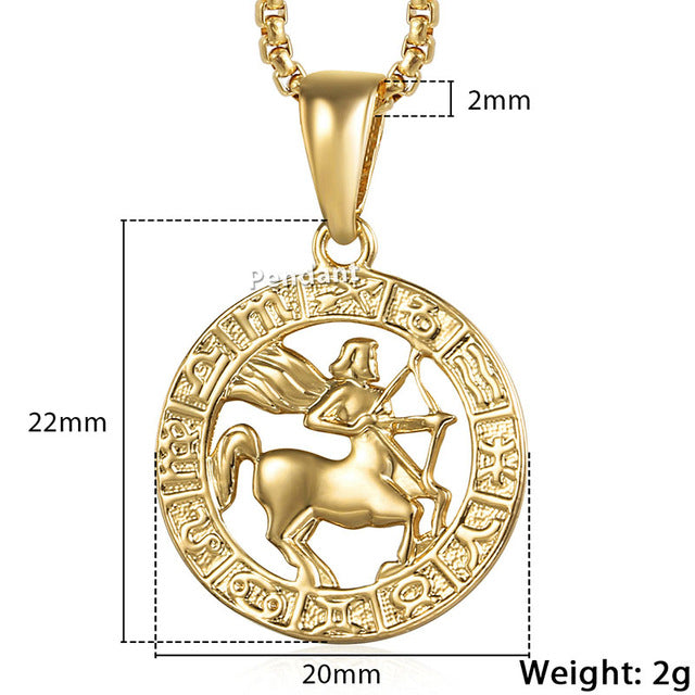 Men's Women's 12 Horoscope Zodiac Sign Gold Pendant Necklace