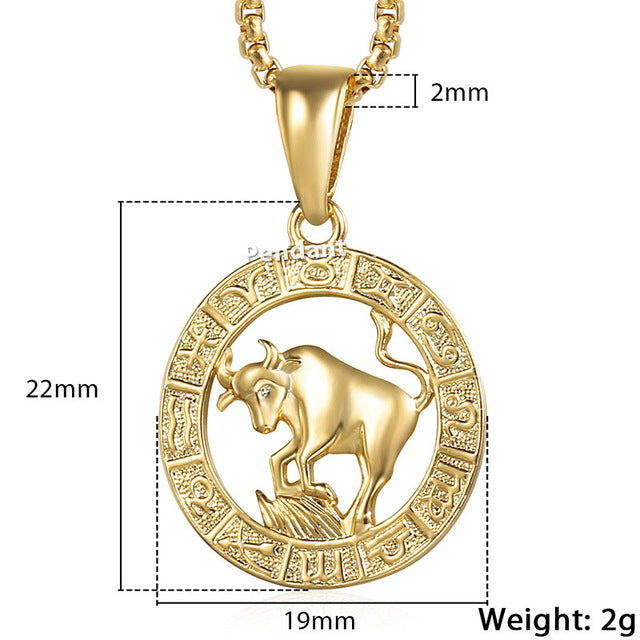 Men's Women's 12 Horoscope Zodiac Sign Gold Pendant Necklace
