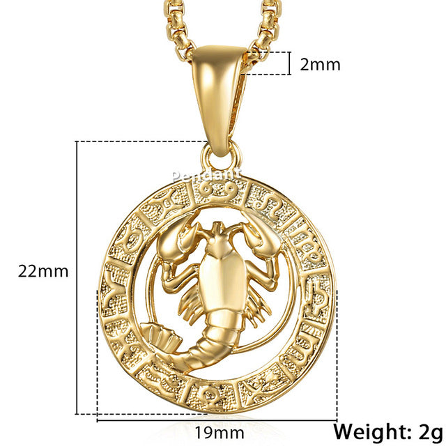 Men's Women's 12 Horoscope Zodiac Sign Gold Pendant Necklace