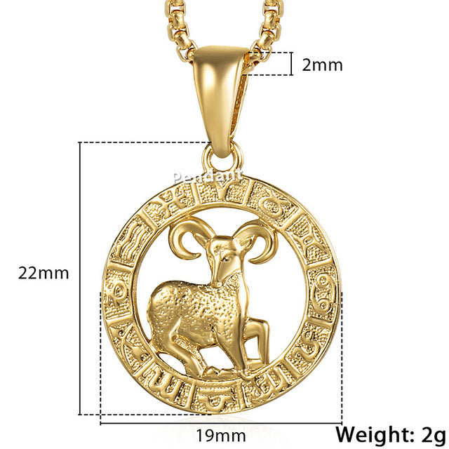 Men's Women's 12 Horoscope Zodiac Sign Gold Pendant Necklace