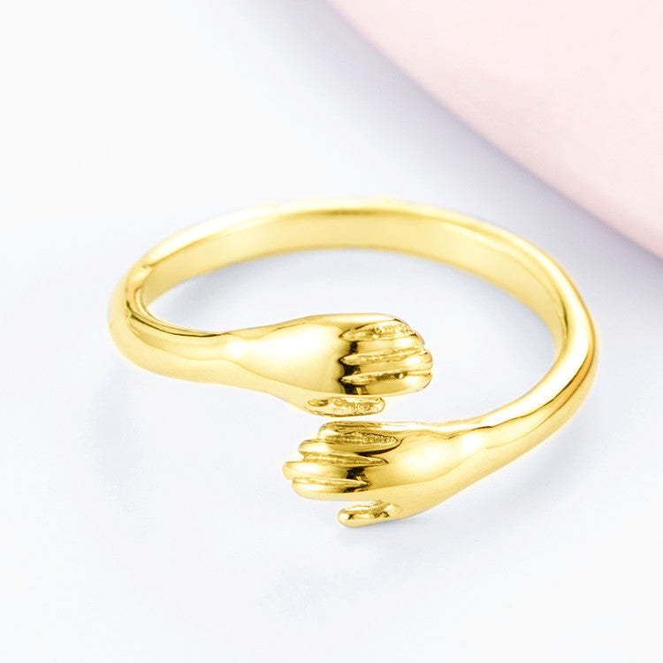 Anillo Ajustable Abierto de Pareja con Diseño de Abrazo de Amor de Temperamento que Combina con Todo