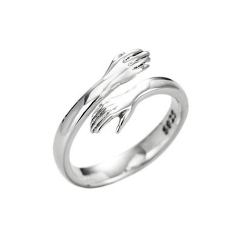 Anillo Ajustable Abierto de Pareja con Diseño de Abrazo de Amor de Temperamento que Combina con Todo
