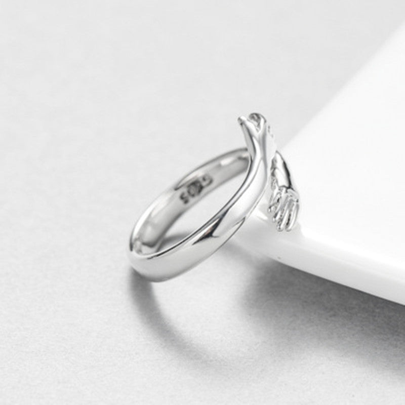 Anillo Ajustable Abierto de Pareja con Diseño de Abrazo de Amor de Temperamento que Combina con Todo