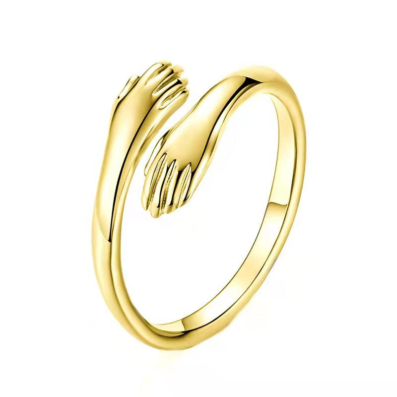 Anillo Ajustable Abierto de Pareja con Diseño de Abrazo de Amor de Temperamento que Combina con Todo