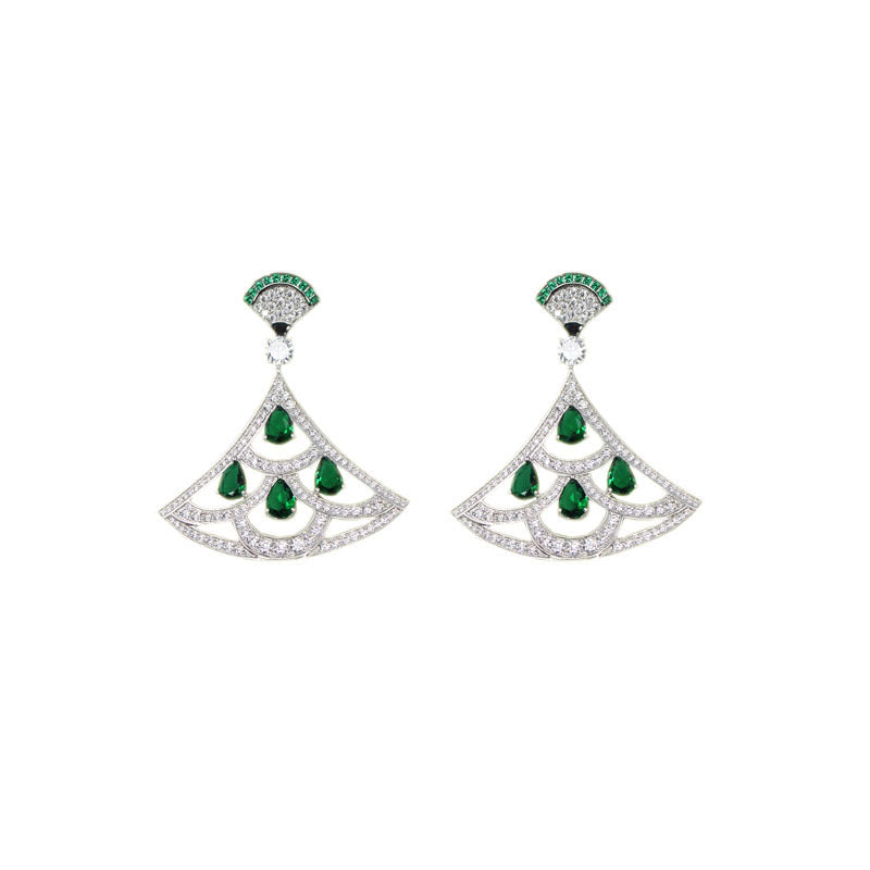 Neues Produkt Grüne Zirkon Fächerohrringe mit vergoldeten Diamanten