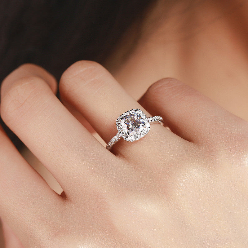Anillo de mujer de moissanita de 1 quilate con diamante redondo de lujo, anillo cuadrado de princesa