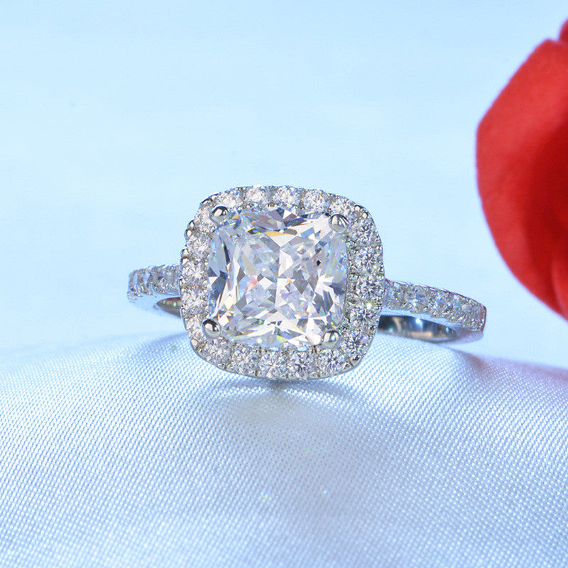 Anillo de mujer de moissanita de 1 quilate con diamante redondo de lujo, anillo cuadrado de princesa