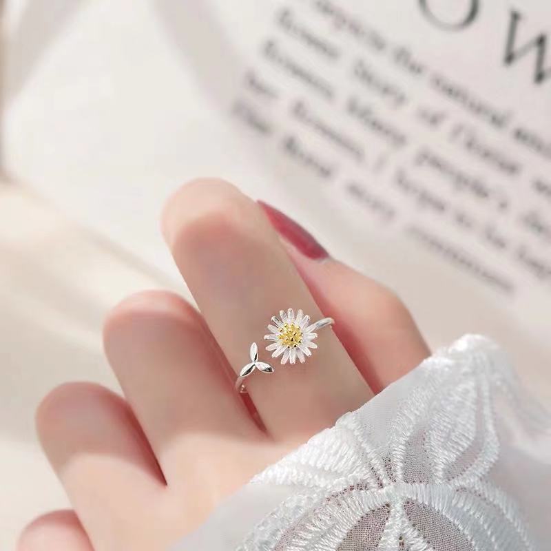 CIAXY Anillos de plata de ley 925 con forma de flor para mujer, ajustables, a la moda, para fiesta, regalo, Anillos Mujer