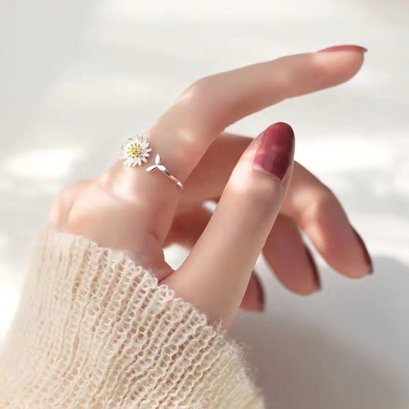 CIAXY Anillos de plata de ley 925 con forma de flor para mujer, ajustables, a la moda, para fiesta, regalo, Anillos Mujer