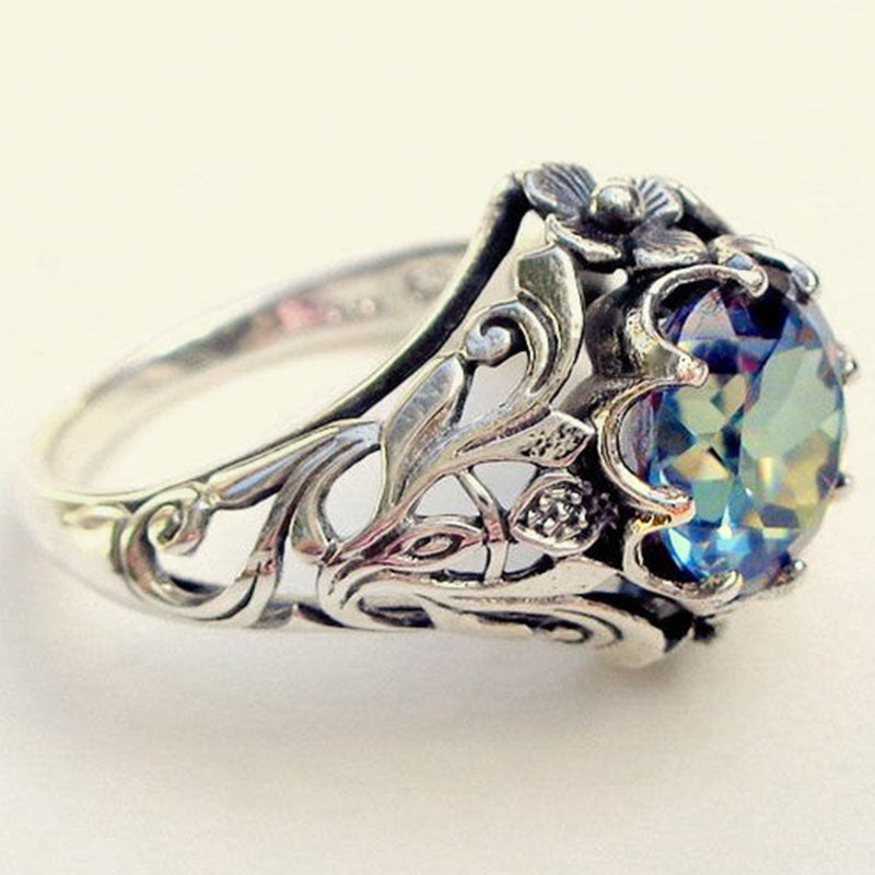 Luxuriöse blaue Kristallringe für Damen, kreativer Blumenring Schmuck