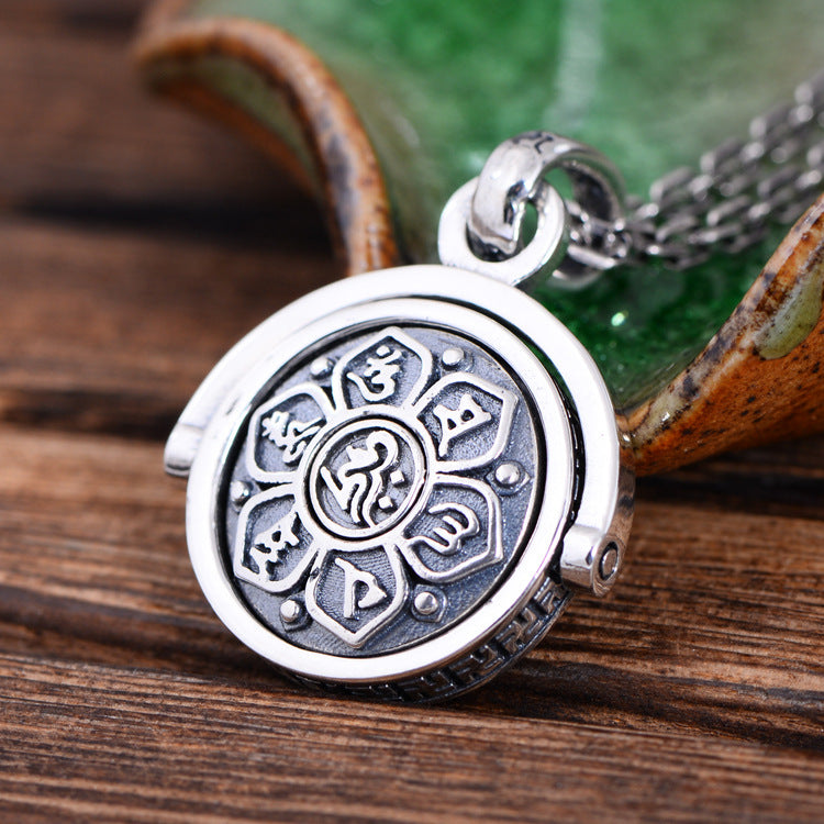 S925 Sterling Silber rotierender Sechs-Worte-Mantra-Anhänger