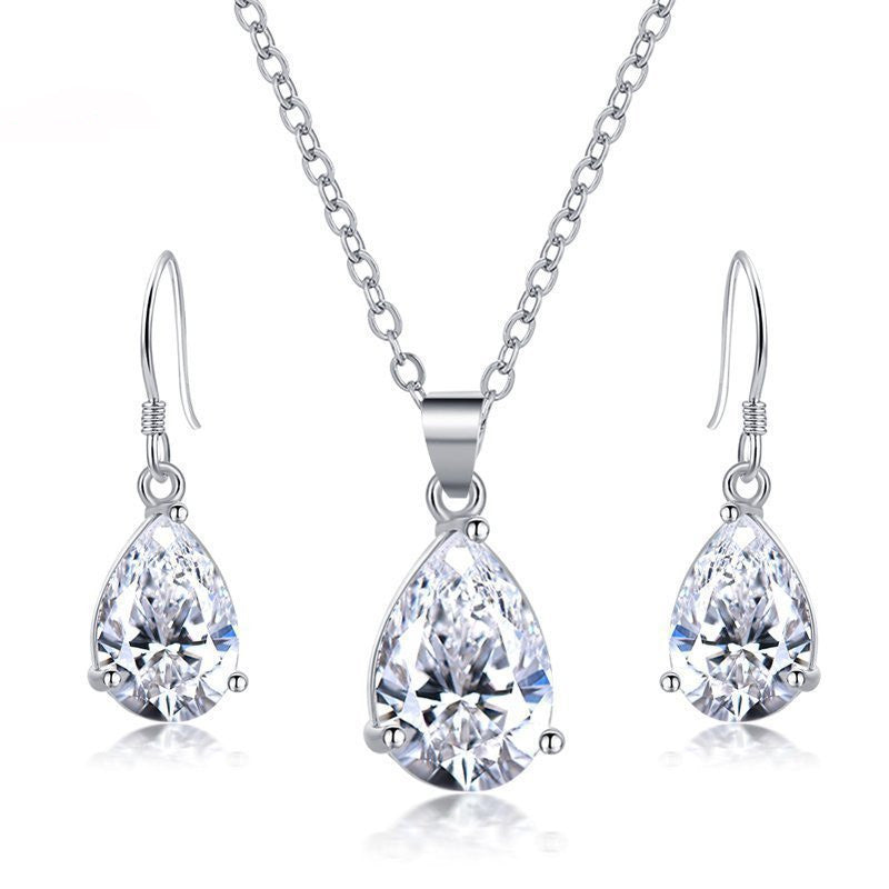 Direktvertrieb Zirkon Ohrringe Halskette Set Ohrhänger 925 Ohrhaken Ohrschmuck Schlüsselbeinkette Großhandel Geschenke