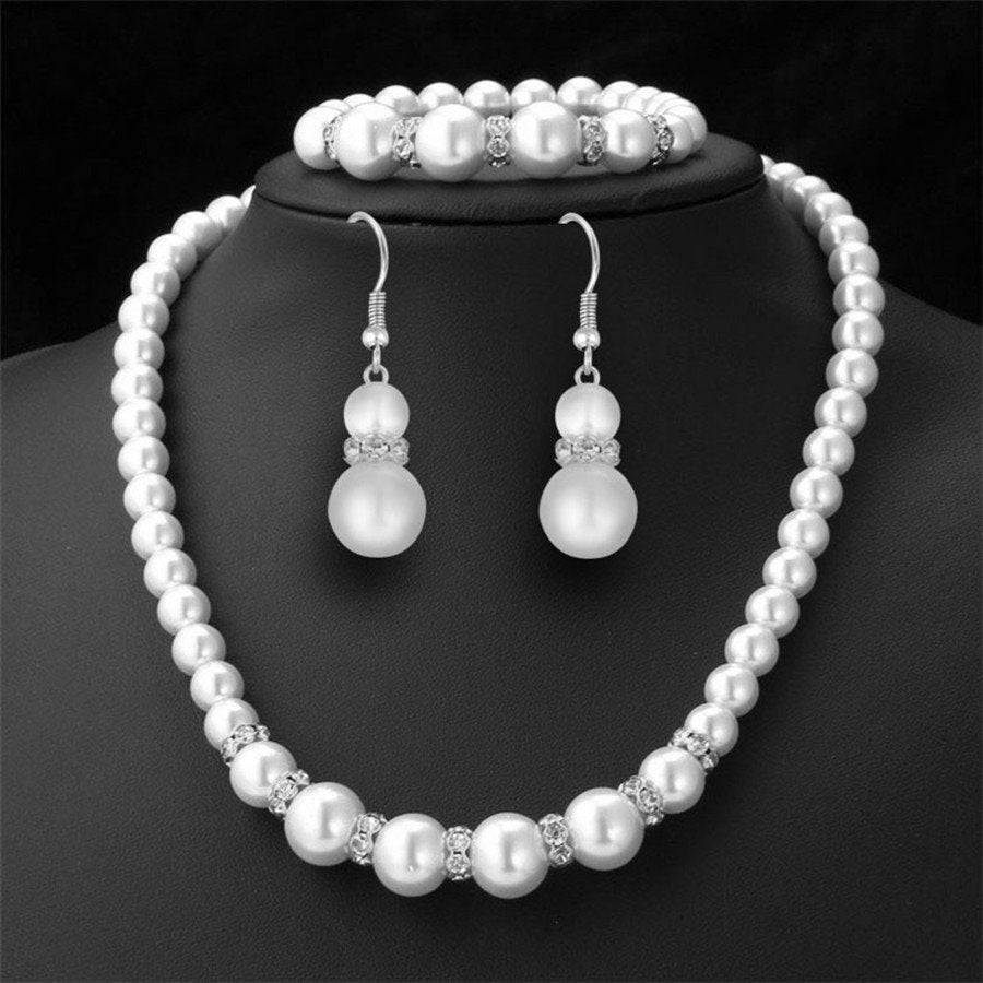 Perlenset, Halskette, Ohrringe und Armband, dreiteiliges Set