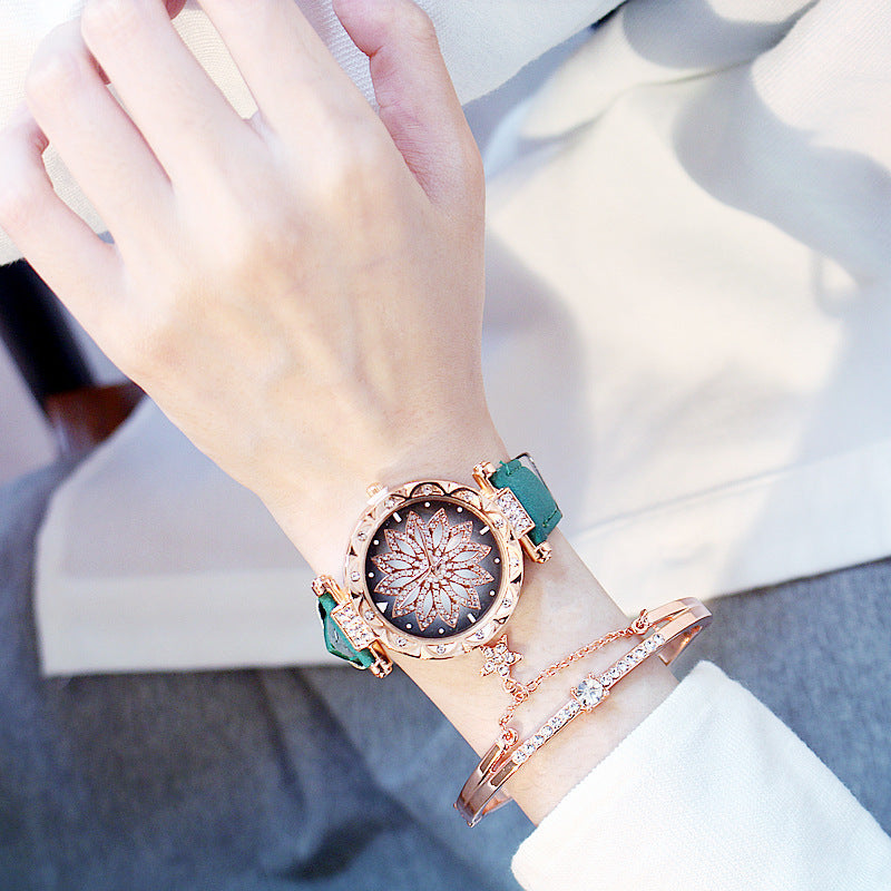 Reloj de cuarzo informal giratorio para mujer, estilo red