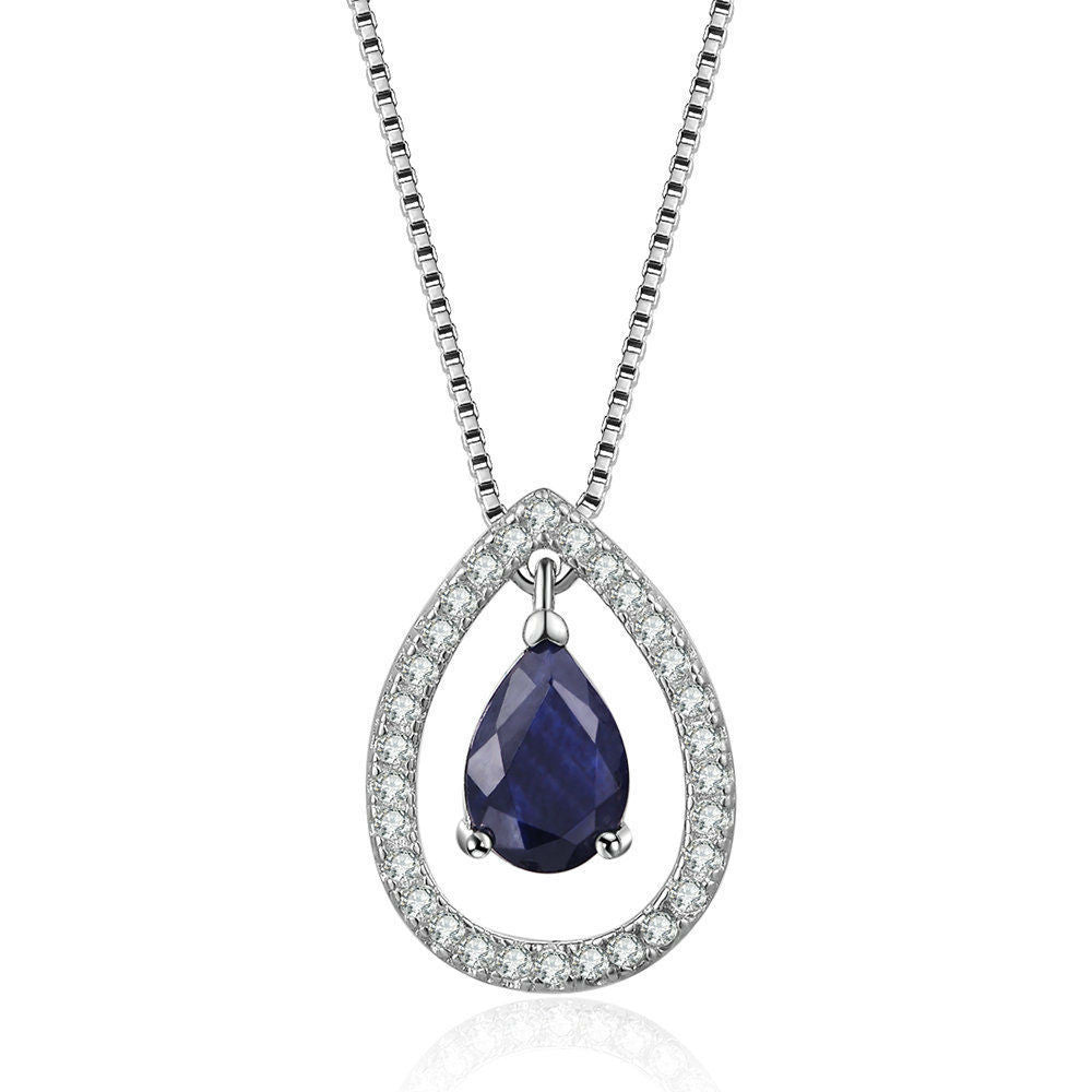 Ladies 925 Sterling Silver Necklace Sapphire Pendant