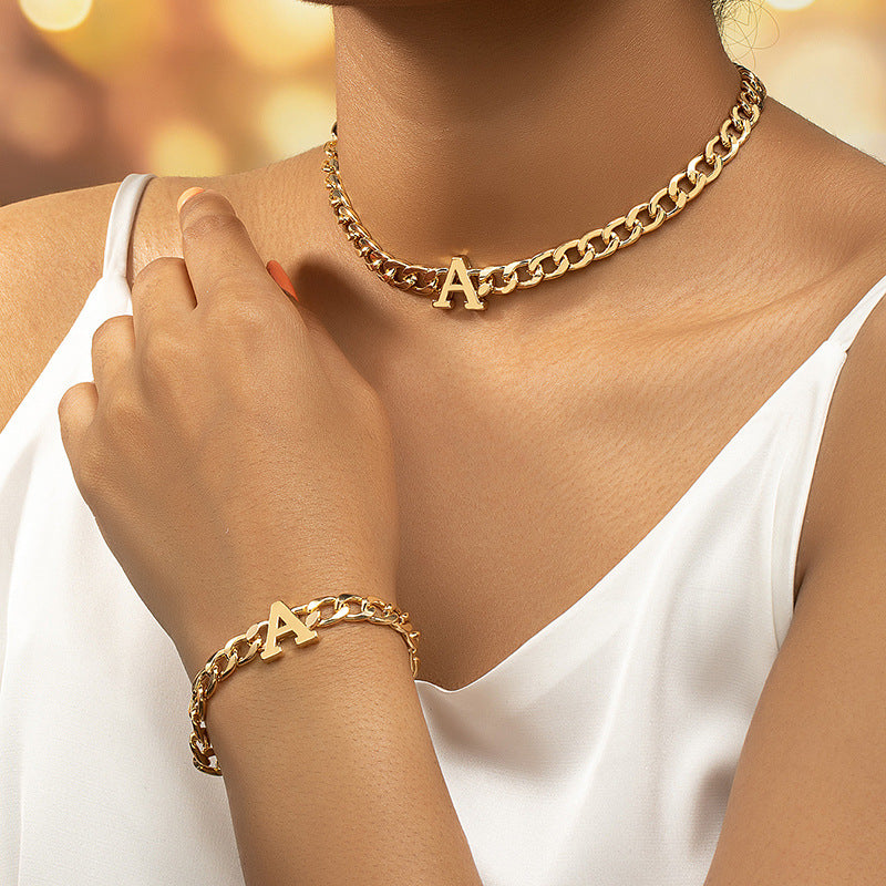 Buchstaben Halskette Armband Set Modische Frauen