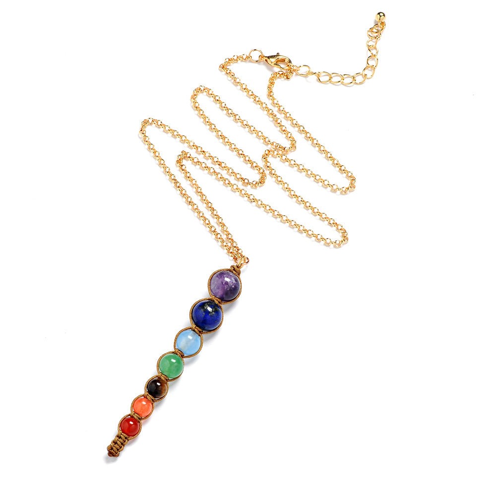 Sieben-Chakra-Pendelkette, natürliche Amethyst-Kegelkette, Persönlichkeitsschmuck